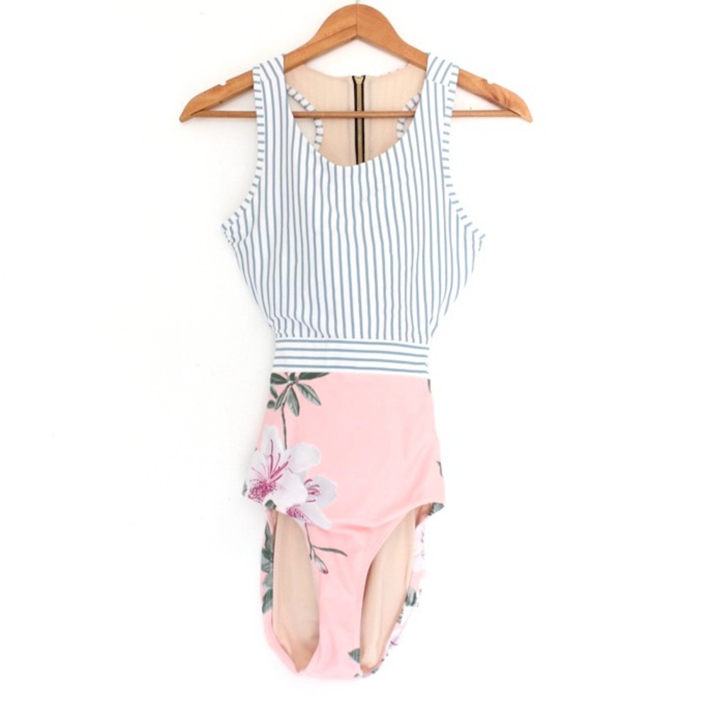Albion Island Fever Floral Stripe Castaway One-Piece Swimsuit